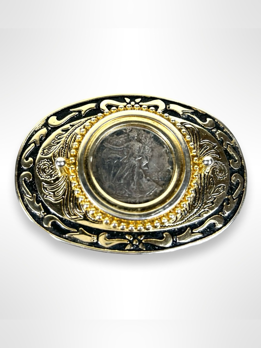 1945 walking liberty half dollar belt buckle